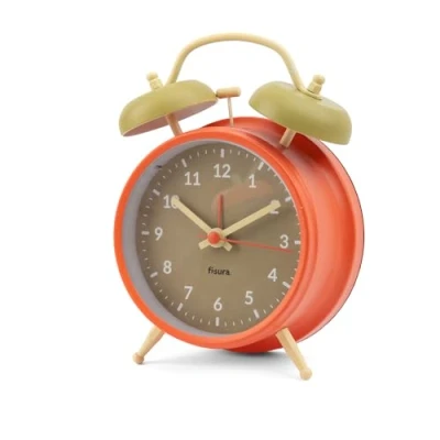 Immagine di Fisura Orologio sveglia analogico senza Tic TAC. con luce a LED Nocturna. Quadrante 9 centimetri. 11,7 x 5,5 16. Metallo (Beige e arancione)