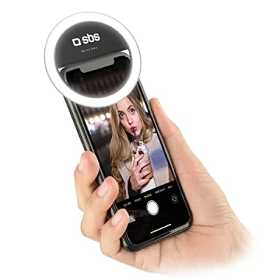 Immagine di SBS Anello Led Universale per Smartphone, Luce Flash con Regolazione d&#039;Intensità, TikTok, YouTube, Instagram, Selfie, Video e Dirette Streaming, Cavo di Ricarica USB Incluso