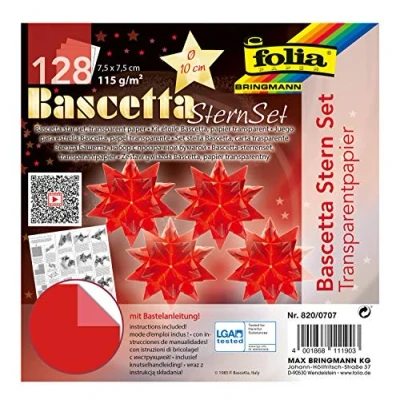 Immagine di folia Bascetta Set, Carta Trasparente, 115 g/mq, 128 Fogli, Diametro della Stella Fatta Circa 10 cm, con Istruzioni per Il Fai da Te, Colore: Rosso, ca. 7,5 x unità