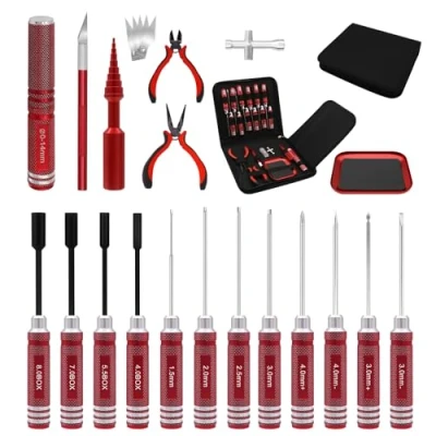 Immagine di set di attrezzi 19 in 1 RC, strumenti per cacciavite a testa esagonale, croce, pinza riparazione 1/8 1/10 Traxxas Axial Arrma DJI droni rosso