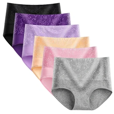 Immagine di Yintry Intimo per Donna Mutandine a Vita Alta di Cotone Elasticizzato Slip Controllo della Pancia Confezione da 6 Pezzi (XL, Stile2)