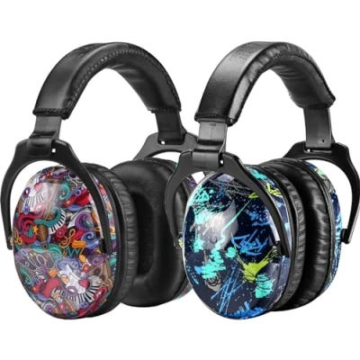 Immagine di ZOHAN 030 Cuffie Antirumore Bambini Set di 2, Casco Anti Rumore Bambino, SNR 25dB per Autismo, ADHD, Fuochi d&#039;artificio, Concerto (Graffiti multicolore e simbolo musicale)