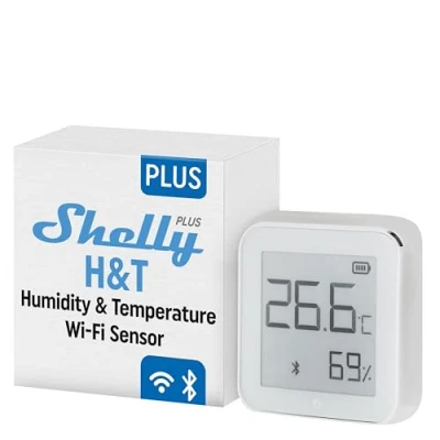 Immagine di Shelly Plus H&amp;T Sensore di umidità e temperatura Wi Fi &amp; Bluetooth, Termometro Igrometro, Casa intelligente, Compatible con Alexa Google home, App iOS Android