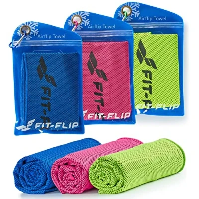 Immagine di Fit Flip Set da 3 Asciugamani rinfrescanti 100x30cm Asciugamano rinfrescante in Microfibra, Airflip Cooling Towel Colore: Blu Scuro/Verde/Rosa, Misura: