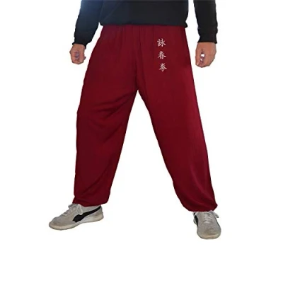 Immagine di Pantaloni Kung Fu Tai Chi e Wing Chun da Uomo Donna Ampi Piacevoli Viscosa (WC Bordeaux Taglia XL)