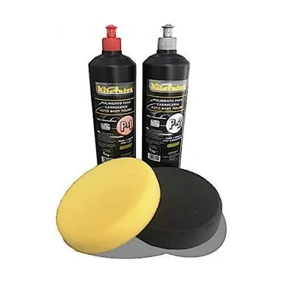 Immagine di KITAUTOS Lucido per carrozzerie 1 kg di taglio + un lucentezza spugne lucidare 150 mm.