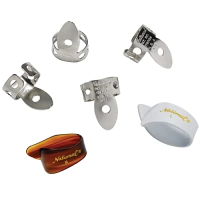 Immagine di D&#039;Addario National Finger Pick Bundle 4 plettri per dita in nichel e 2 pollice celluloide Confezione da 6 chitarra