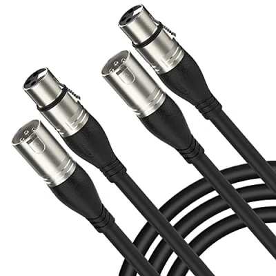 Immagine di NUOSIYA Cavo XLR Bilanciato 2m, 2 pacchi per microfono, da 3 pin maschio a femmina, registratore studio, mixer, sistema di altoparlanti, alimentazione phantom