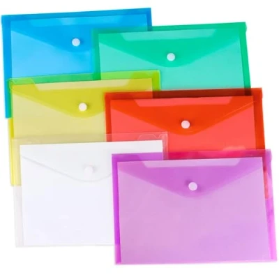 Immagine di 12Pz Buste Porta Documenti A5 con Bottone Colorate Portadocumenti Trasparenti Archiviazione Cartella Cancelleria Scuola Archivio Ufficio Casa