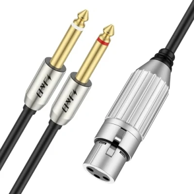 Immagine di J&amp;D Dual 1/4 a XLR, XLR Femmina Doppio 6,35 mm Cavo Stereo TS Mono Plug, 1/4&quot; Microfonico Splitter Y con Lunghezza di 2 m per Connettività Audio Superiore