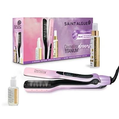 Immagine di Demeliss SAINT ALGUE Piastra Lisciante a Vapore TITANIUM Set Edizione Sogni Piastre Galleggianti, Rivestimento Titanio Potente Serbatoio XL integrato 40 ml Pettine Staccabile