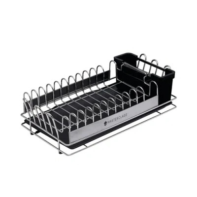 Immagine di KitchenCraft MasterClass Scolapiatti da Appoggio in Acciaio Inox, Colore Grigio/Nero, 41 x 22 12.5 cm