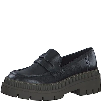 Immagine di MARCO TOZZI Mocassini Donna con Zeppa in Pelle Sintetica Classici, Black/Khaki, 41 EU