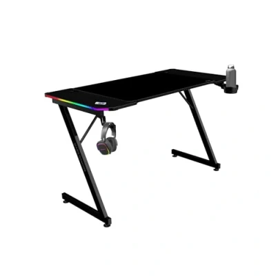 Immagine di MARSGAMING MGD X120RGB, Scrivania Gaming Ergonomica, Illuminazione ARGB con Telecomando, Fibra di Carbonio, Tappetino XXL, Supporto Cuffie e Bevande, Gestione Cavi, 120x60cm, Nero