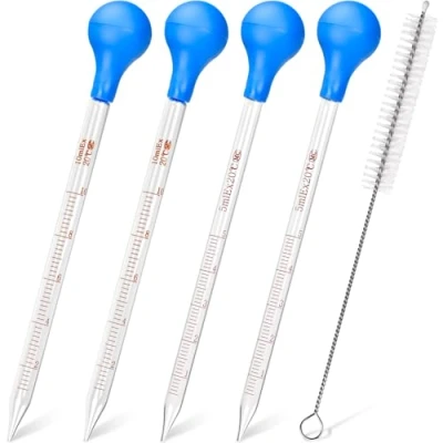 Immagine di HATANSE 4 Pezzi Vetro Pipette, Pipettatori Contagocce Graduati, Graduato di 5ml 10ml con 1 Spazzola Pulizia per Liquida,Olio Essenziale, Laboratorio, Chimica