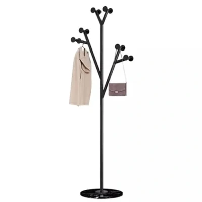 Immagine di SKVLF Appendiabiti da Terra per Ingresso, Ufficio, Camera Letto, Attaccapanni in Metallo con Base Rotonda Marmo, 12 Ganci Vestiti, Cappelli, 32x175CM(Color:Nero)