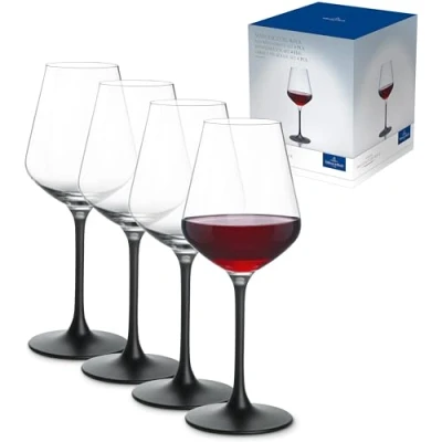 Immagine di Villeroy &amp; Boch Manufacture Rock, set di bicchieri da vino rosso, 4 pezzi, 380 ml, cristallo, trasparente,nero