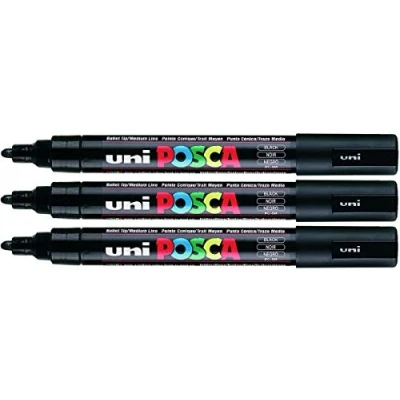 Immagine di uni Posca PC 5M Black Colour Paint Marker Pens 2.5mm Medium Bullet Tip Nib Writes On Any Surface Glass Metal Wood Plastic Fabric by ball