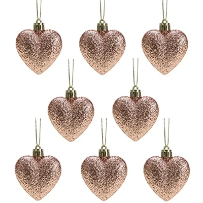 Immagine di Christmas Concepts® Confezione da 8 60 mm di palline albero Natale a forma cuore decorate con glitter