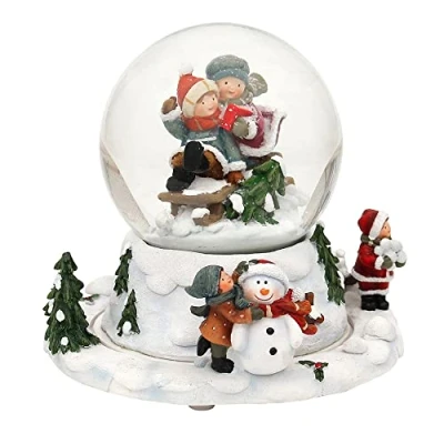 Immagine di Dekohelden24 Palla di neve per bambini su slitta, base mobile con carico, melodia: calma della neve, dimensioni: 15 x 14, 5 cm sfera Ø 10 cm, 501631,
