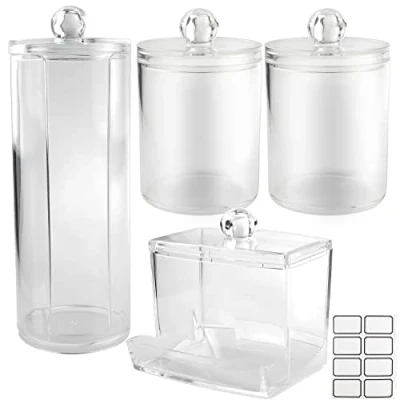 Immagine di UGBO Porta Dischetti Struccanti Cotton Fioc Scatola di Cotone Organizzatore per Cosmetici Contenitore Batuffoli Trasparente Con Coperchio Holder Dispenser Bagno Jar Organizer 4Pz