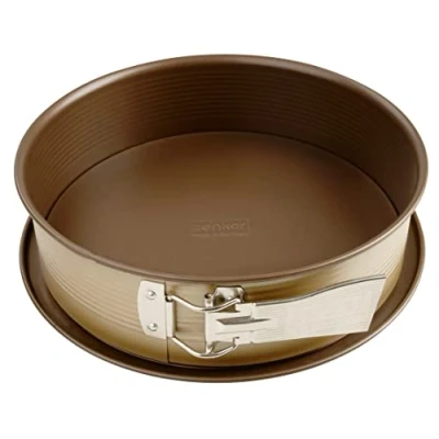 Immagine di Zenker Teglia con fondo piatto e protezione antigoccia, rotonda, rivestimento antiaderente in ceramica (colore: mogano/oro), quantità: 1 pezzo, lamiera d&#039;acciaio