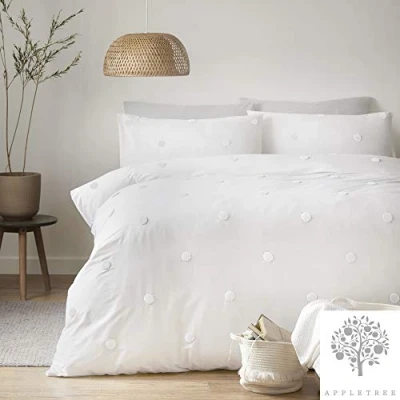 Immagine di Appletree Set copripiumino da giardino a pois, 100% cotone, bianco con pois bianchi, king size