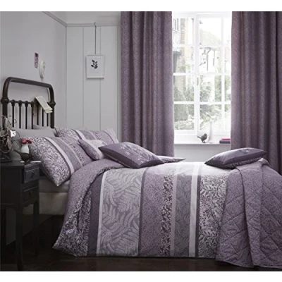 Immagine di Dreams n Drapes Set Copripiumino Matrimoniale reversibile &quot;Hanworth, motivo con foglie disegnate in grigio, a righe, colore: Carbone, Heather, King Duvet Cover