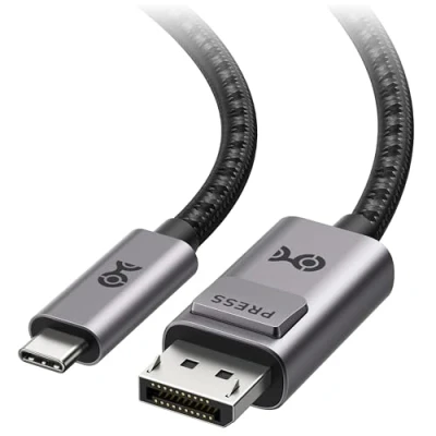 Immagine di Cable Matters Cavo intrecciato Premium 1,8 m da USB C a DisplayPort 1.4 (Cavo DisplayPort, DP) Supporta 8K 60Hz in colore Grigio Thunderbolt 4 /USB Compatibile