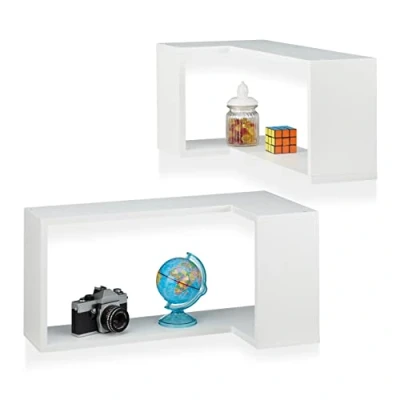 Immagine di Relaxdays 10021878_49 Set 2 Mensole da Parete ad Angolo, a Scomparsa, Decorative, Design Moderno, Cameretta, Legno MDF, Bianco