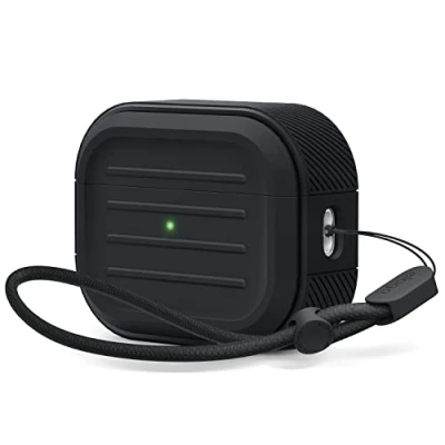 Immagine di elago Custodia Armor Compatibile con AirPods Pro 2 Cover, 2a Generazione, Cordino Incluso, Supporta Ricarica Wireless, Resistente agli Urti, Protezione Completa (Black)