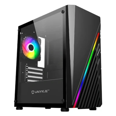 Immagine di UNYKAch Custodia PC Gaming Micro ATX Mini GLAYZE, frontale ARGB, vetro temperato laterale, ventola ARGB 120 mm, USB 2.0 e due 3.0