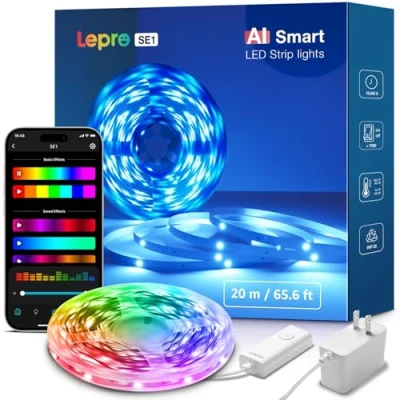 Immagine di Lepro SE1 AI Smart Striscia LED 20M,RGB Strisce Camera da Letto,Funziona con Alexa/Google Assistant,Controllo Vocale,Sync Musicale per Soggiorno,Assistente di Progettazione Illuminotecnica