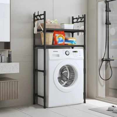 Immagine di GAMAK Mobiletto sopra Lavatrice 2/3 Ripiani, Mobile Salvaspazio, Scaffale da Bagno Salvaspazio Porta Detersivi (Color : Black, Size 2 Tier)