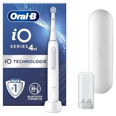 Immagine di Oral B Spazzolino Elettrico Ricaricabile iO 4N, Sensore di Pressione, Connessione Bluetooth, 4 Modalità Spazzolamento, 1 Testina, Spazzolino, Custodia da Viaggio, Bianco, Idea Regalo