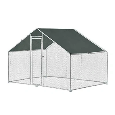 Immagine di Gabbia per Pollame con Tettuccio Protezione Sole Voliera da Giardino 3 x 2 m Esterni Recinzione Rete Metallico Pennuti