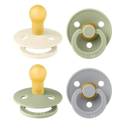 Immagine di BIBS Colour, Set di 4 ciucci, succhietto senza BPA, Tettarella tonda. Lattice gomma naturale, Prodotto in Danimarca/UE. 0 6 mesi (set da 4), Sage Mix