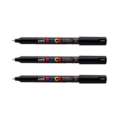 Immagine di POSCA Uni Mitsubishi Pencil 3 pennarelli neri PC1MR punta extra fine calibrata 0,7 mm Pennarello a base d&#039;acqua qualsiasi supporto per carta, tessuto, vetro, ciottoli, ecc.