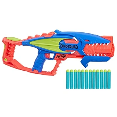 Immagine di Nerf DinoSquad Terrodak, 12 dardi Elite, design a forma di dinosauro, blaster in gommapiuma da 4 per giochi all&#039;aperto bambini e bambine