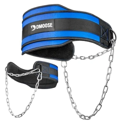 Immagine di DMoose Fitness Cinghia Premium con Catena 36 &quot;Catena in Acciaio Heavy Duty, Neoprene Confortevole, Doppi Cuciture Massimizza Il Tuo Allenamento di Peso e Bodybuilding Una Durevole