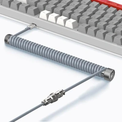 Immagine di MAMBASNAKE Cavo a Spirale Tastiera Custom e Metal Aviator Cable Winder Set Asta Fissa per Aviatore Cavi + TPU Coiled USB C con Connettore Aviazione Metallo Gaming Keyboar/Gamers Grigio