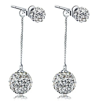 Immagine di Infinite U, orecchini a bottone con pendente in argento sterling 925 e doppia sfera di cristallo austriaco, stile goccia, per donne