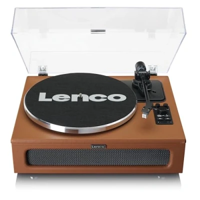 Immagine di giradischi Lenco LS 430 Bluetooth altoparlanti integrati 40 watt RMS trasmissione a cinghia controllo del tono preamplificatore uscita RCA e ingresso AUX marrone, 430BN