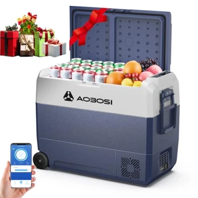 Immagine di AAOBOSI Frigo Portatile 60 L, Per Auto, Frigorifero da Viaggio con WiFi, 20 ℃ a ℃, 12/24 V DC e 100/240 AC,Per Camion, Camper, Barca Presa Di Corrente, Zona Singola