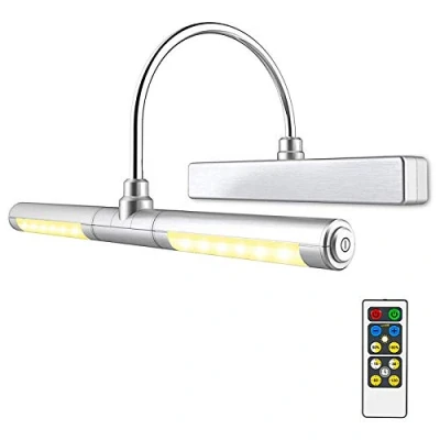 Immagine di HONWELL Lampada per Quadri,Luci Specchio con Telecomando,Luci a Pittura Parete Alimentate Batterie AA Braccio Oscillante 180 e Dimmer di Luminosità Interni Quadri，Argente