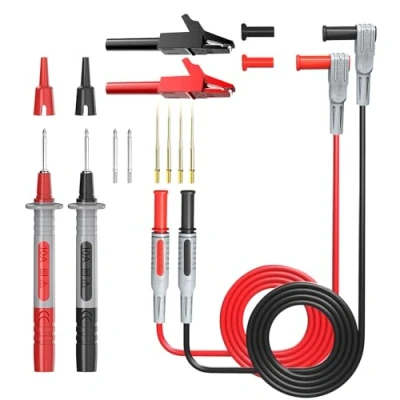 Immagine di Cleqee Kit puntali per multimetro, cavi di prolunga con spina a banana da 4 mm clip coccodrillo, sonde test 8 pezzi, test, set punte misurazione (16 pezzi).