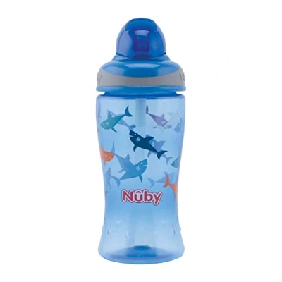 Immagine di Nuby Bicchiere Flip It per bambini con cannuccia Bottiglia bere neonati Senza BPA Blu 360ml 12+ mesi