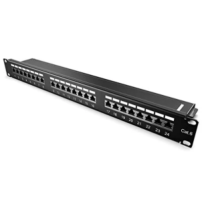 Immagine di kwmobile Patch Panel 24 Porte 19&quot; Pannello Cat 6 schermato Distributore cat6 con Cavo per Messa a Terra e Materiale Montaggio