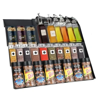 Immagine di Porta spezie per cassetto Organizzatore di larghezza regolabile da 30 cm a 60 design quattro livelli ideale organizzare le in cucina