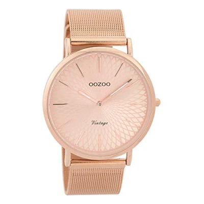 Immagine di Oozoo Orologio da donna vintage piatto con cinturino in metallo milanese acciaio inox glitter line elementi nel quadrante 40 mm, C20138 Rosa / Nero Rosa, groß, Bracciale